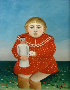 アンリ・ルソー Painting - 人形を持つ少女 1905年 アンリ・ルソー ポスト印象派 素朴原始主義